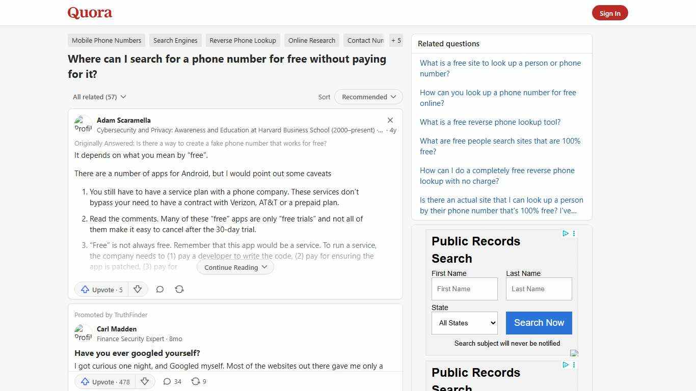 Where can I search for a phone number for free without paying for it? - Quora